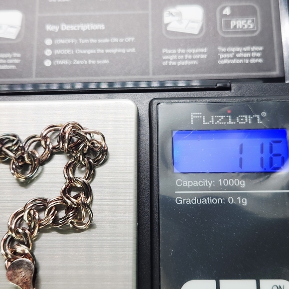Vtg 925 Sterling Silver Double Link Chain Charm Bracelet 7.5\